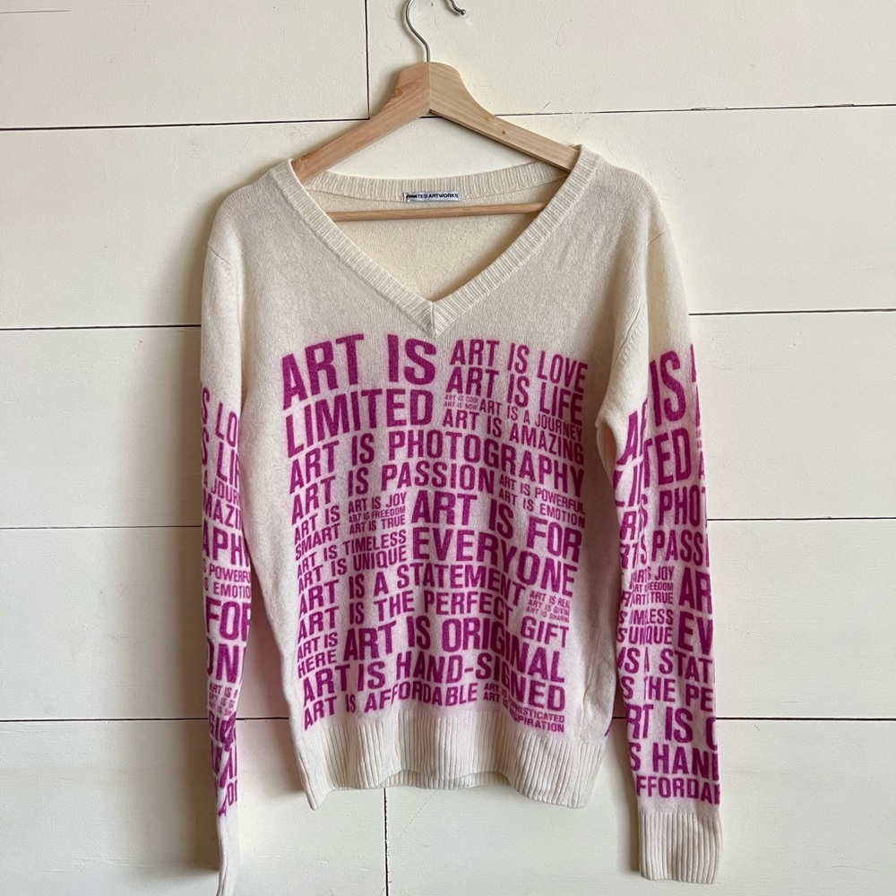 Printed Artworks Cashmere “Art Is” Text Sweater | RARE | made in Italy XS